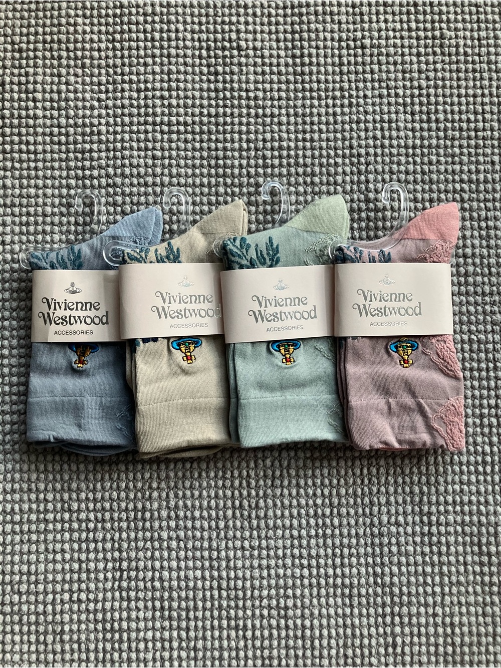 Vivienne Westwood Pastel Crew Socks - Blue, Beige, Mint, Pink 4 Pairs